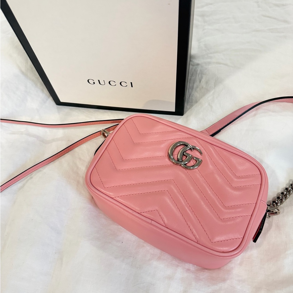 AUTHENTIC GUCCI Pink leather Marmont crossbody bag in small with box & dustbag - Picture 1 of 12